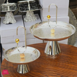 Elegant Silver Serving Platter Set With Decorative Handles