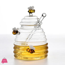 Glass Honeycomb Tank with Dipper & Lid - Clear Honey Storage Container