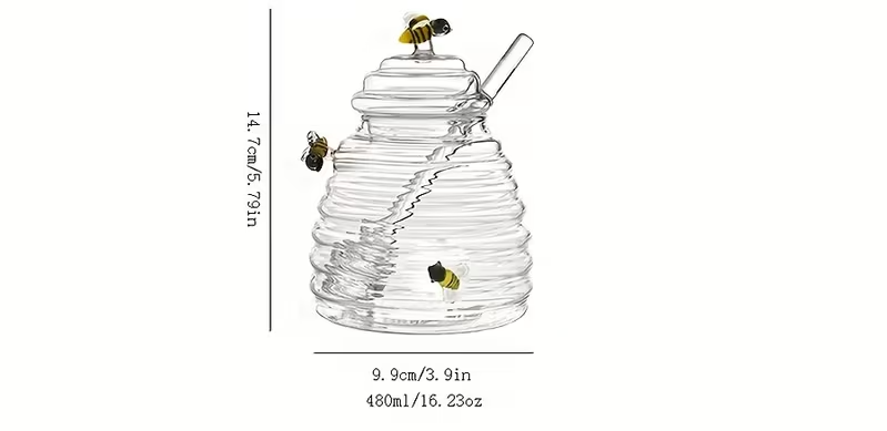 Glass Honeycomb Tank With Dipper &Amp; Lid - Clear Honey Storage Container 8 Glass Honeycomb Tank With Dipper &Amp; Lid - Clear Honey Storage Container