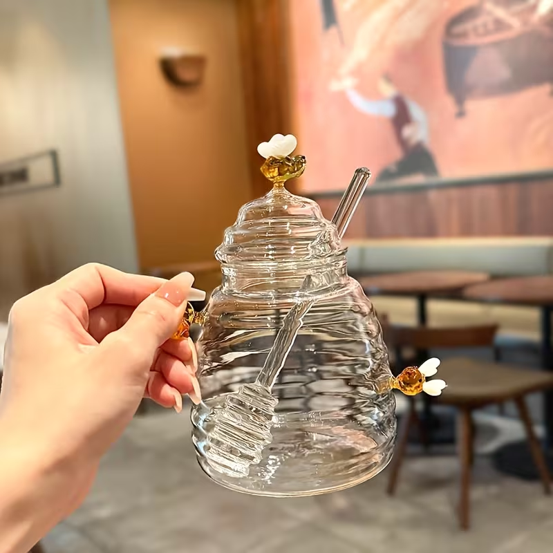 Glass Honeycomb Tank With Dipper &Amp; Lid - Clear Honey Storage Container 13 Glass Honeycomb Tank With Dipper &Amp; Lid - Clear Honey Storage Container