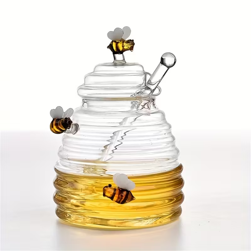 Glass Honeycomb Tank With Dipper &Amp; Lid - Clear Honey Storage Container 14 Glass Honeycomb Tank With Dipper &Amp; Lid - Clear Honey Storage Container