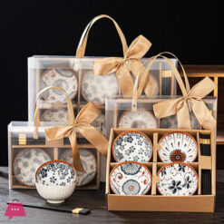 Japanese-Style Bowl and Chopstick Set Ceramic Tableware Gift Box Set