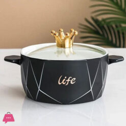 Mini Ceramic Serving Bowl With Glass Lid 1200Ml