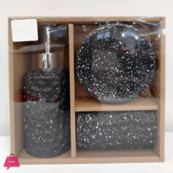 Modern Speckled Ceramic 3-Piece Bathroom Accessory Set - Soap Dispenser, Dish &Amp; Tumbler | Black &Amp; White