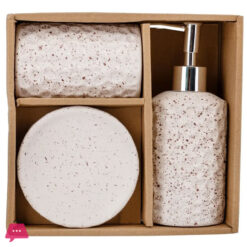 Modern Speckled Ceramic 3-Piece Bathroom Accessory Set - Soap Dispenser, Dish &Amp; Tumbler | Black &Amp; White