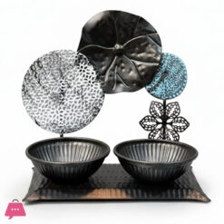 Motifs Lotus Leaf & Patterned Metal Appetizer Serving Set with Dual Bowls
