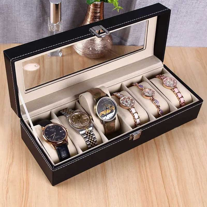 New Elegant 6 Watches Storage Box Pu Leather For Men And Women