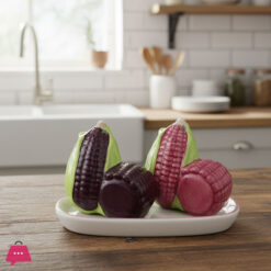 Novelty Corn & Beet Ceramic Salt & Pepper Shaker Set with Tray