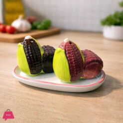 Novelty Corn &Amp; Beet Ceramic Salt &Amp; Pepper Shaker Set With Tray