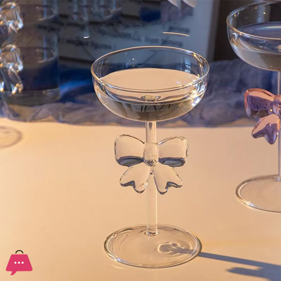 Pink Bow Transparent Glass Milk Coffee Juice Glass High Borosilicate Heat-Resistant Glass