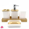 Plastic Bathroom Set 5 Piece With Bamboo Wood Tray