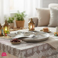 Ramadan Or Eid Mubarak Hammered Decorative Moon And Star Serving Tray