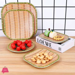 Rattan Square Biodegradable Bamboo Fiber Plate 8 Inch