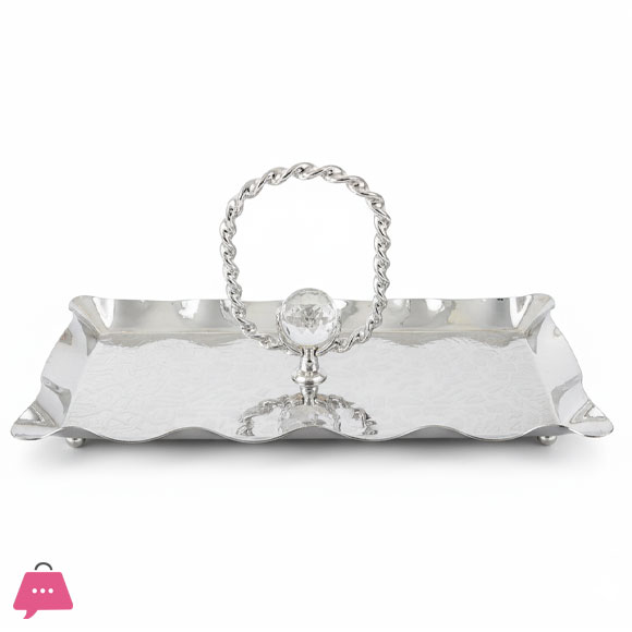 Rectangular Silver Plated Serving Tray With Central Handle 4 Rectangular Silver Plated Serving Tray With Central Handle - Image 2