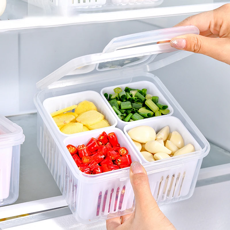 Refrigerator Storage Box 4-Grid Food Vegetable Fruit Storage Box Fridge 1-Pcs 8 Refrigerator Storage Box 4-Grid Food Vegetable Fruit Storage Box Fridge 1-Pcs