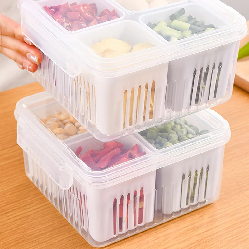 Refrigerator Storage Box 4-Grid Food Vegetable Fruit Storage Box Fridge 1-Pcs