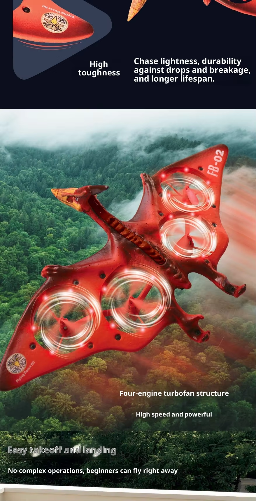 Pterosaur Fighter Simulated Drone Remote Controlled 4-Channel Resin Drone Fb-02