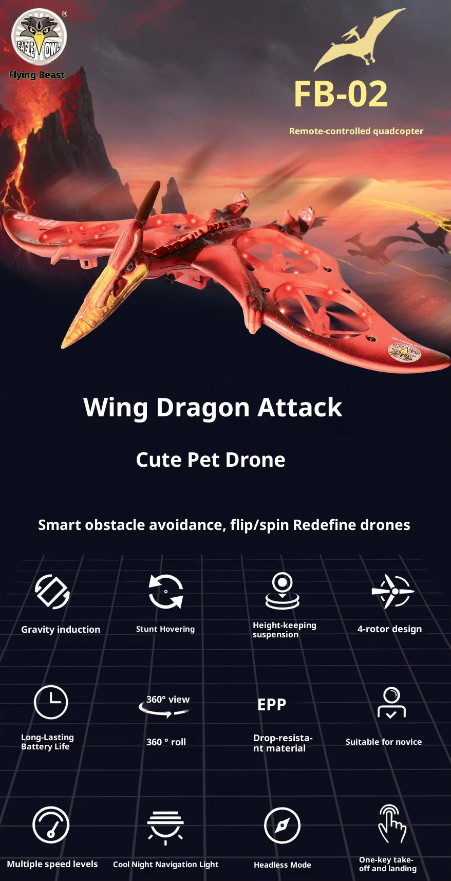 Pterosaur Fighter Simulated Drone Remote Controlled 4-Channel Resin Drone Fb-02 10 Pterosaur Fighter Simulated Drone Remote Controlled 4-Channel Resin Drone Fb-02