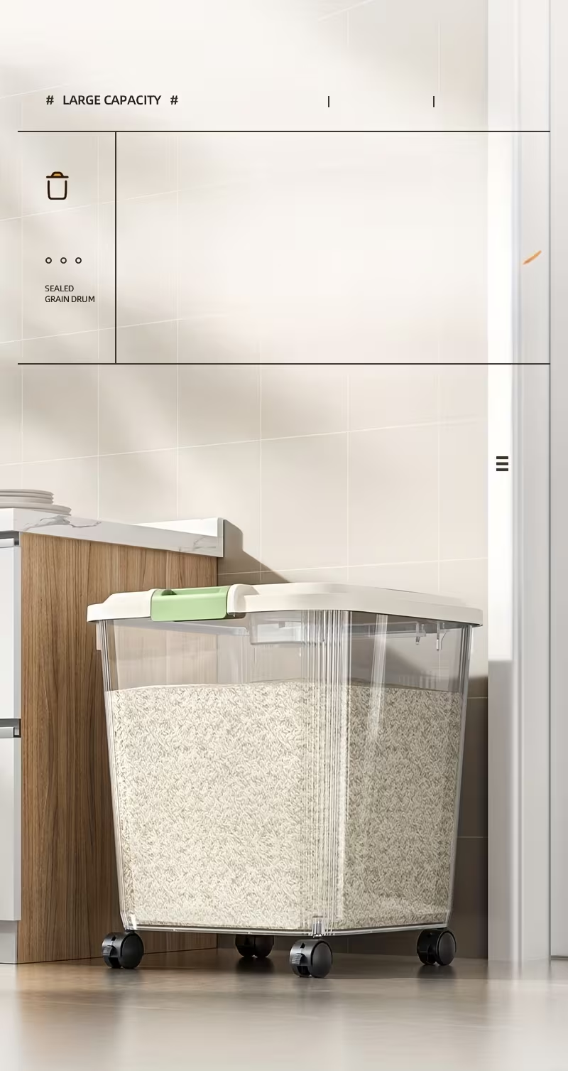 Rice Barrel With Wheels And Measuring Cup 30Ltr