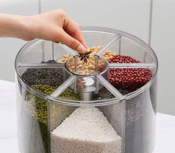 Rice Dispenser Rice And Grain Storage Container 360 Rotating Food Dispenser Measuring Cylinder With Lid Sealed Storage Container For Rice