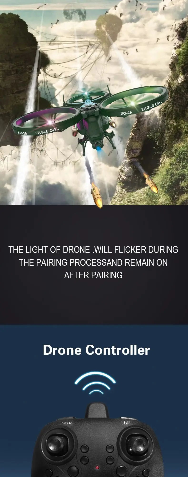 Eo-29 Poisonous Scorpion Rc Drone Quadcopter Plane 4 Axis 6Ch Fixed Wing Rc Aircraft