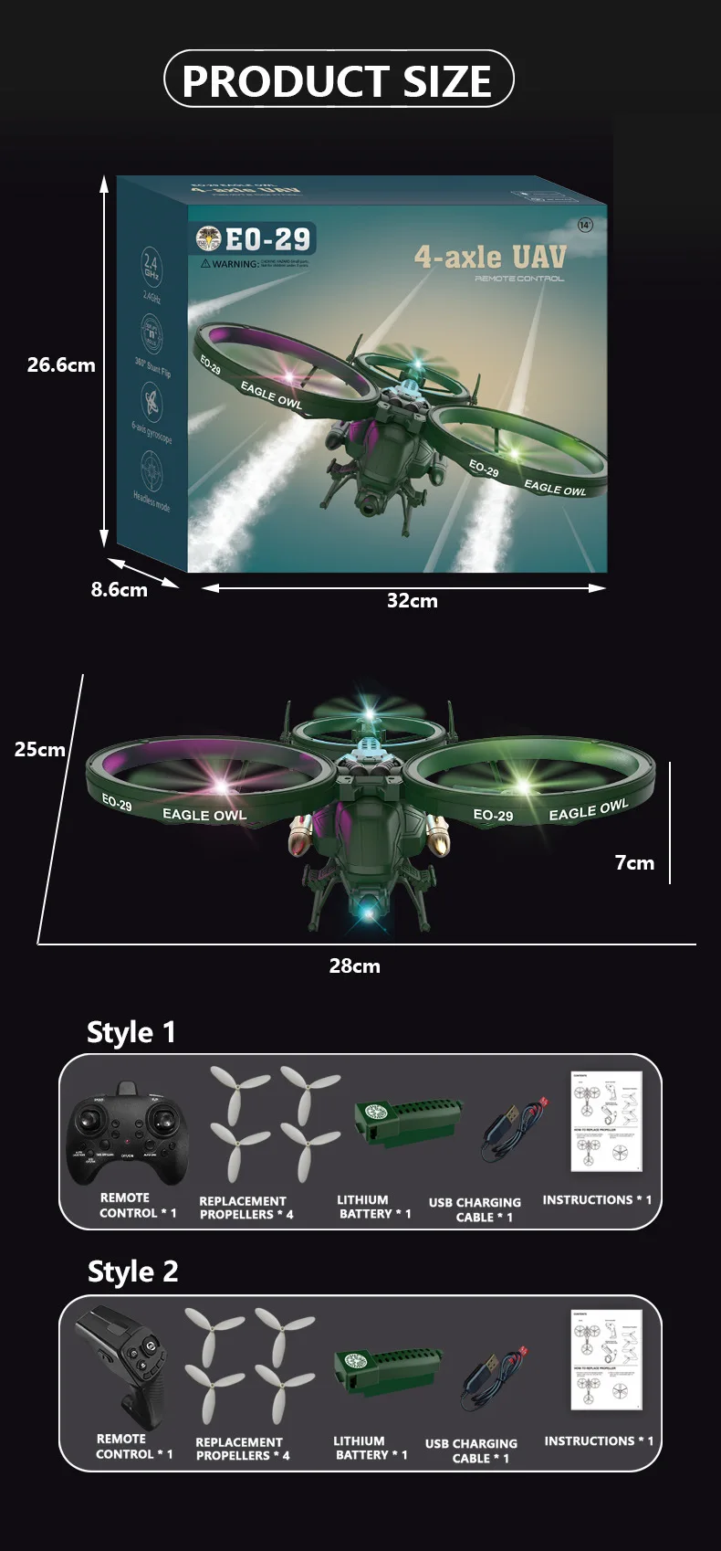 Eo-29 Poisonous Scorpion Rc Drone Quadcopter Plane 4 Axis 6Ch Fixed Wing Rc Aircraft