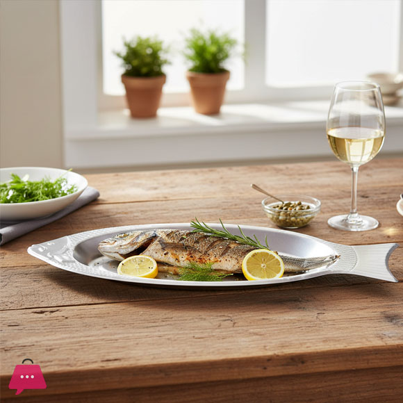 Serving Platter Fish Shaped Stainless Steel Extremely Thick Fish Platter Dishes Serving Plate - 40X25Cm