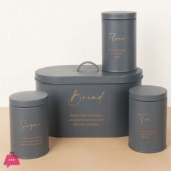 Set Of 4 Bread Box And Canister Set For Kitchen Countertop, Metal Bread Bin Sugar Tea Coffee Storage Canister With Lid,