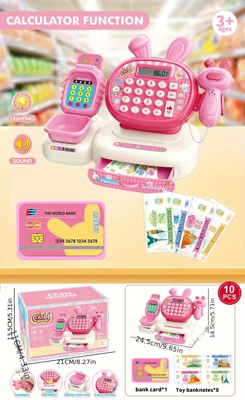 Simulated Supermarket Cash Register Toy, Multifunctional Supermarket Shopping Cashier Model With Card Swiping And Scanning