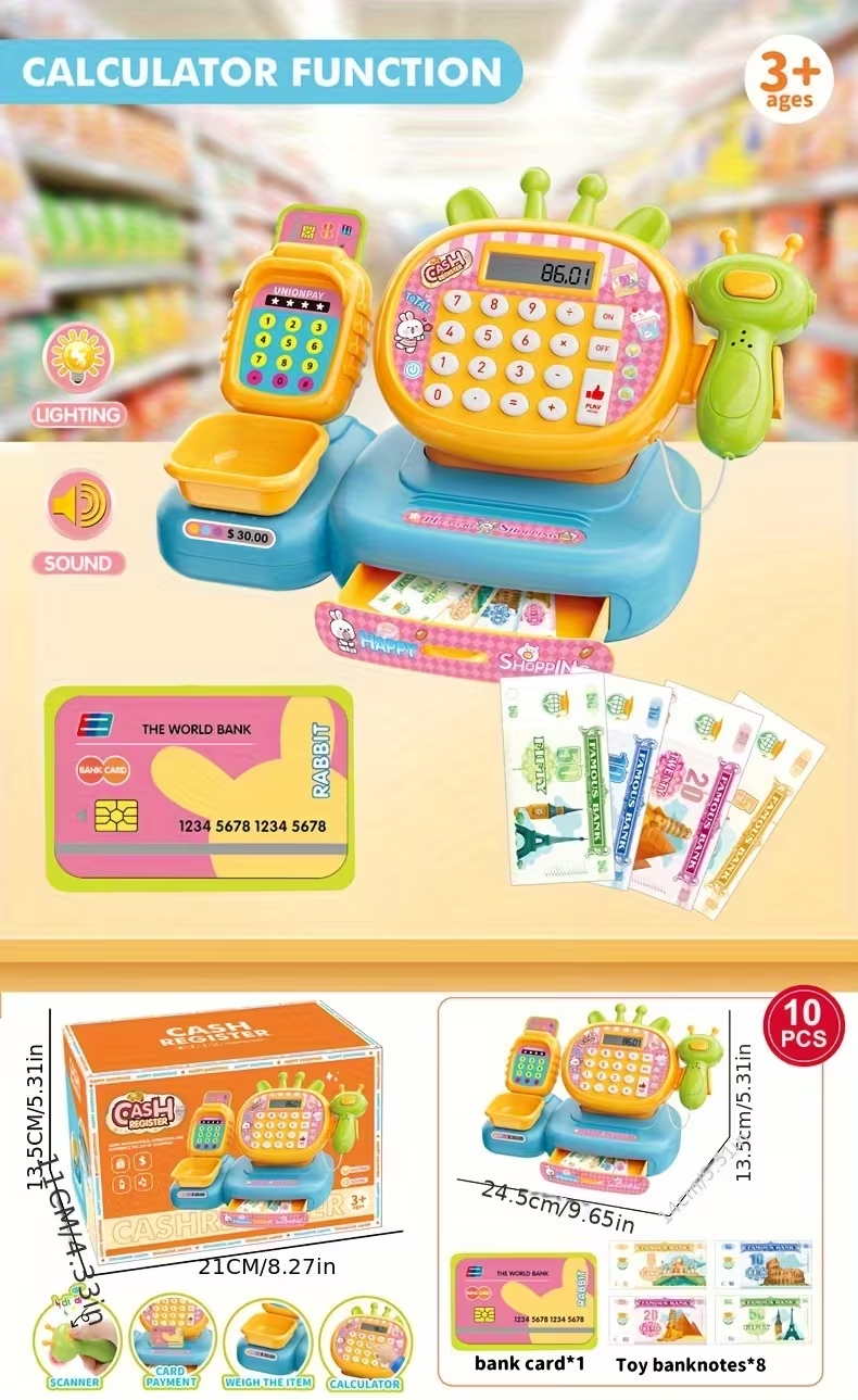 Simulated Supermarket Cash Register Toy, Multifunctional Supermarket Shopping Cashier Model With Card Swiping And Scanning