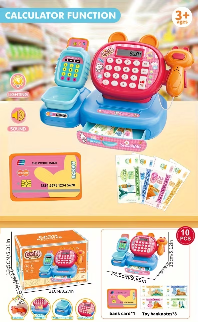 Simulated Supermarket Cash Register Toy, Multifunctional Supermarket Shopping Cashier Model With Card Swiping And Scanning