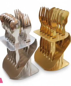 Stainless Steel Gold & Silver Dessert Spoon & Mini Fork Set of 12