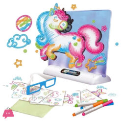Unicorn 3D Magic Drawing Board With Led Backlight &Amp; 4 Neon Markers And Glasses