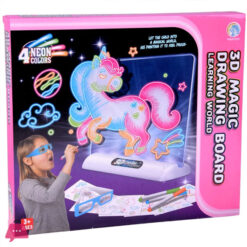 Unicorn 3D Magic Drawing Board with LED Backlight & 4 Neon Markers and Glasses