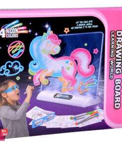 Unicorn 3D Magic Drawing Board with LED Backlight & 4 Neon Markers and Glasses
