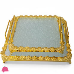 Versatile Plated Silver &Amp; Gold Mirrored Serving Tray Set Of 2