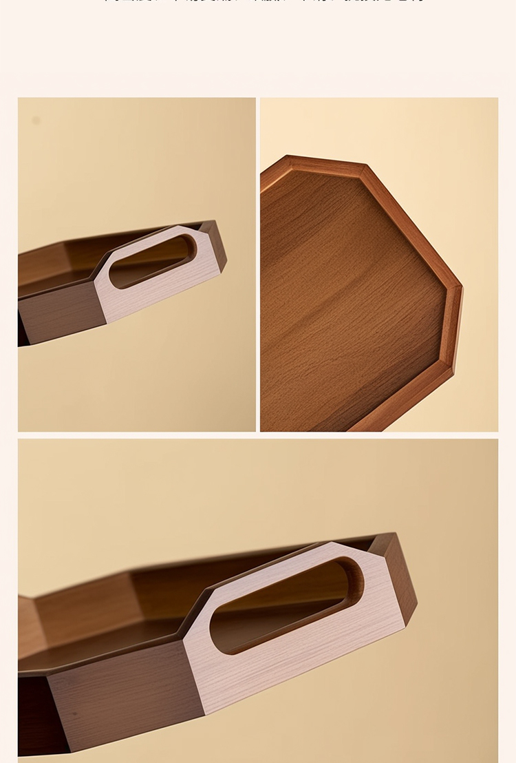 Walnut Shaped Octagonal Handle Tray Set 3 Pcs