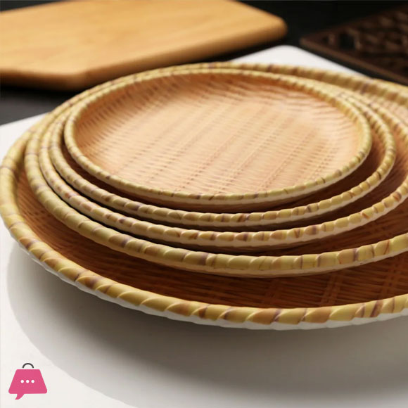 Rattan Round Biodegradable Bamboo Fiber Plate 25Cm