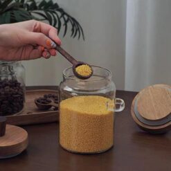 Glass Jars With Wooden Lids And Spoons Set Of 3Clear Glass Coffee Containers With Scoop Decorative Kitchen Food Storage Jars For Coffee Beansteanut Candysugarbath Salts17Oz22Oz27Oz