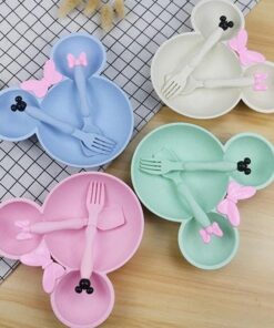 Cute Cartoon Mouse Shape Kids Dinner Plate with Spoon and Fork BPA Free Multi Color