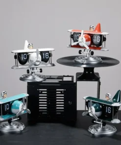 Plastic Case Creative Table Clocks Vintage Aircraft Moulding Desk Clock Auto Page Turning Style Desktop Clocks Home Decorations