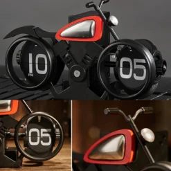Vintage Motorcycle Flip Page Clock Automatic Page Turning Quartz Time Clocks Home Room Office Desktop Decoration Home Deco