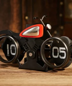 Vintage Motorcycle Flip Page Clock Automatic Page Turning Quartz Time Clocks Home Room Office Desktop Decoration Home Deco