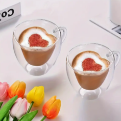 250Ml Creative Heart Shape Design Double Layer Heart Cup With Handle Milk Cup Tea And Coffee Mugs For Lovers Coffee Afternoon Tea