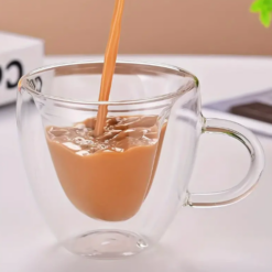 250Ml Creative Heart Shape Design Double Layer Heart Cup With Handle Milk Cup Tea And Coffee Mugs For Lovers Coffee Afternoon Tea