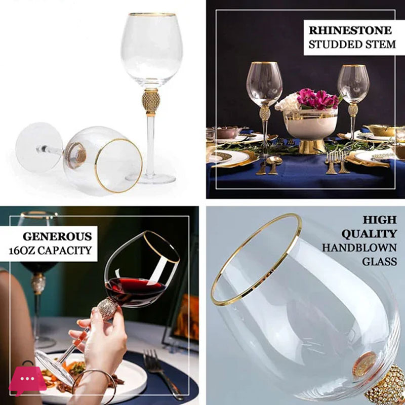 Crystal Wine Glass With Gold Detailing Pack Of 6