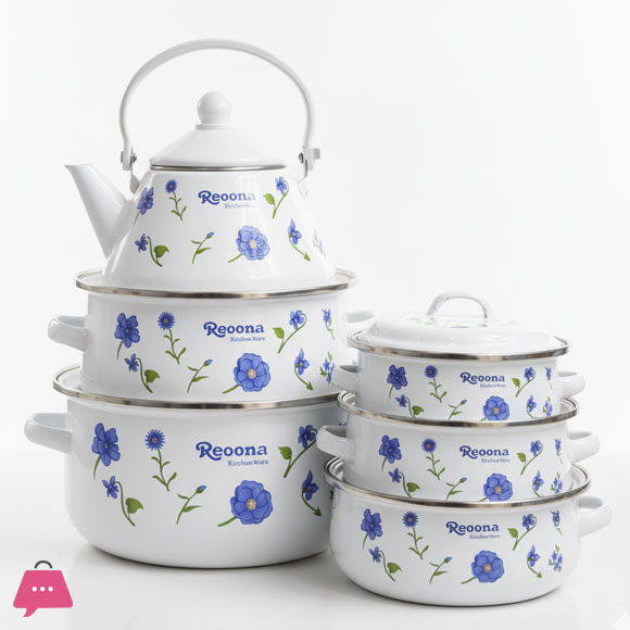 Enamel Casserole Set With Kettle 6 Pcs Set