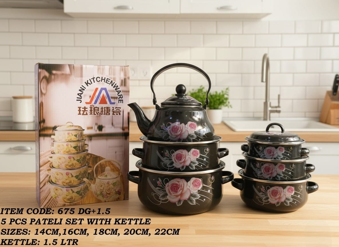 Enamel Casserole Set With Kettle 6 Pcs Set