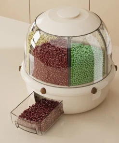 Round Shape Dry Food Beans Bins Rice Dispenser Bucket Rotating Storage Box Kitchen Grain Container Cereal Dispenser