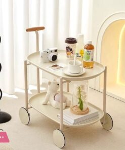 2 Tier Utility Storage Coffee & Tea Serving Trolley Metal Heavy Duty Frame and ABS Plastic Shelves